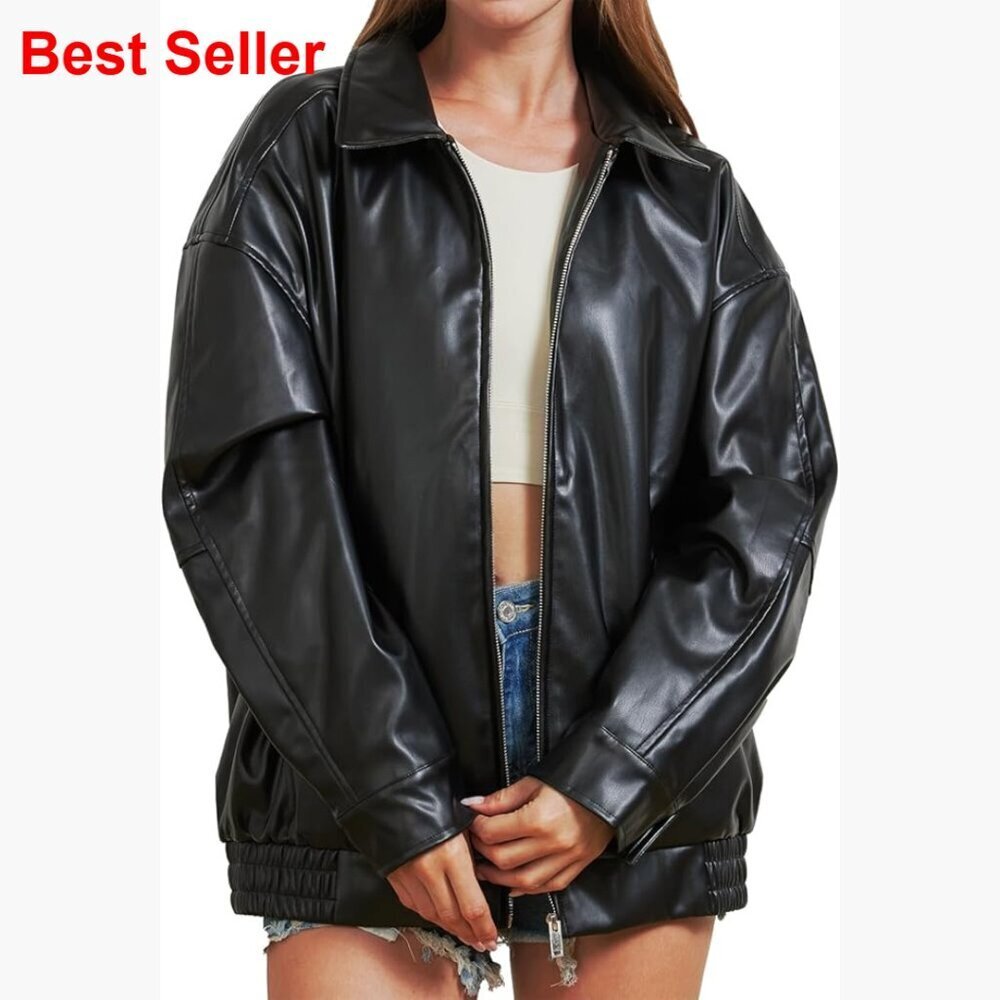Oversized Faux Leather Jacket Women Motorcycle Coat Fall Winter